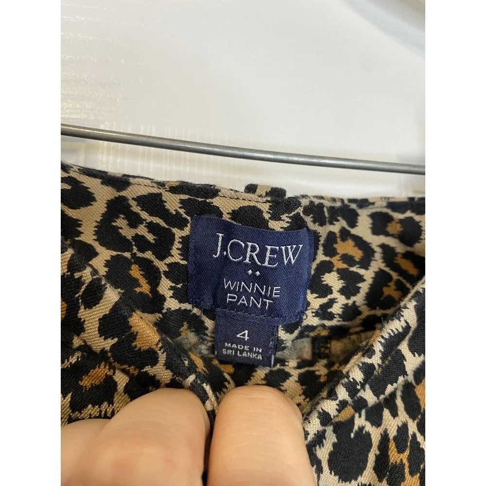 J Crew Women's Leopard Print Winnie‎ Pant Stretch Cotton Cropped Side Zip Size 4